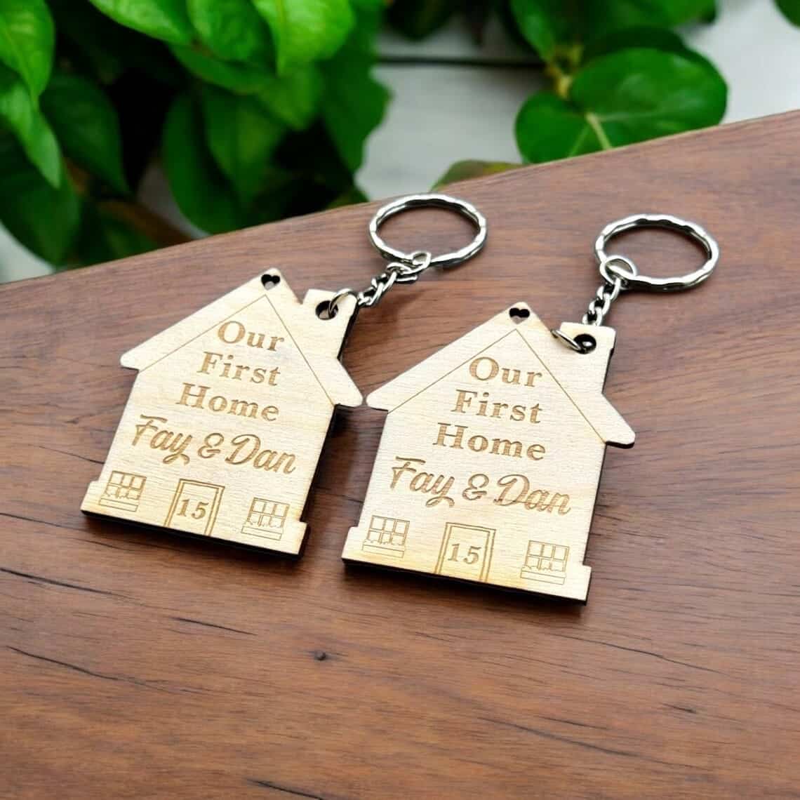 2x Our First Home Personalised Couples Keyring, House Warming Key Chain, Moving House Gift, New Home Keyrings, His & Hers Keyring Homeowner