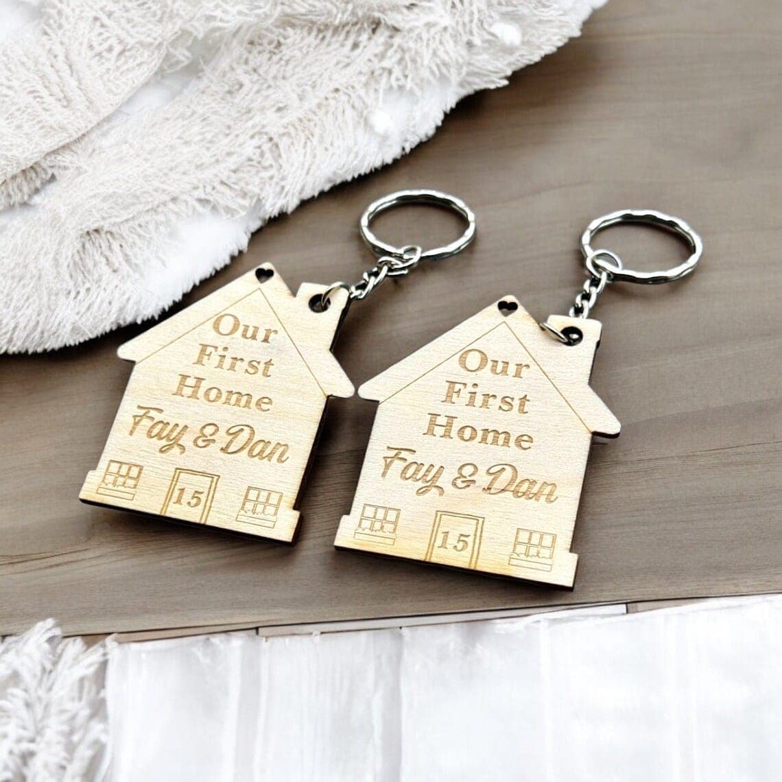 2x Our First Home Personalised Couples Keyring, House Warming Key Chain, Moving House Gift, New Home Keyrings, His & Hers Keyring Homeowner