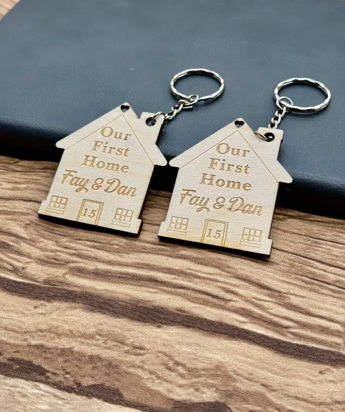 2x Our First Home Personalised Couples Keyring, House Warming Key Chain, Moving House Gift, New Home Keyrings, His & Hers Keyring Homeowner