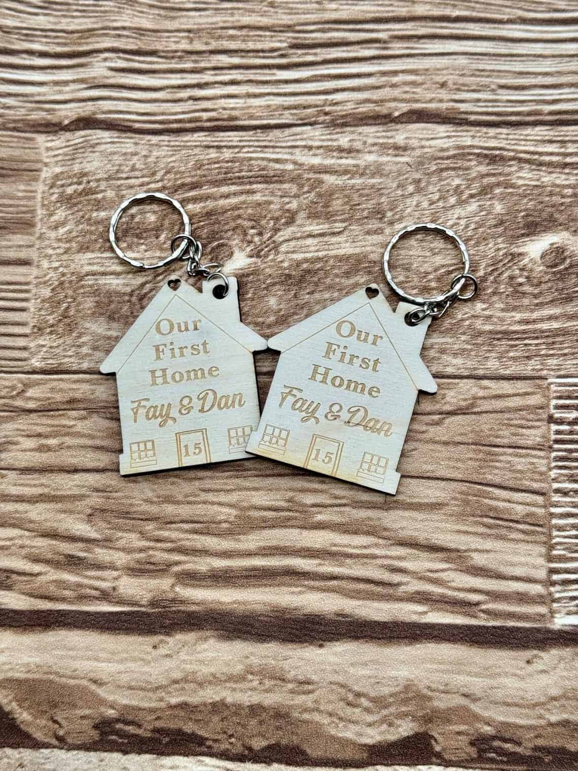 2x Our First Home Personalised Couples Keyring, House Warming Key Chain, Moving House Gift, New Home Keyrings, His & Hers Keyring Homeowner