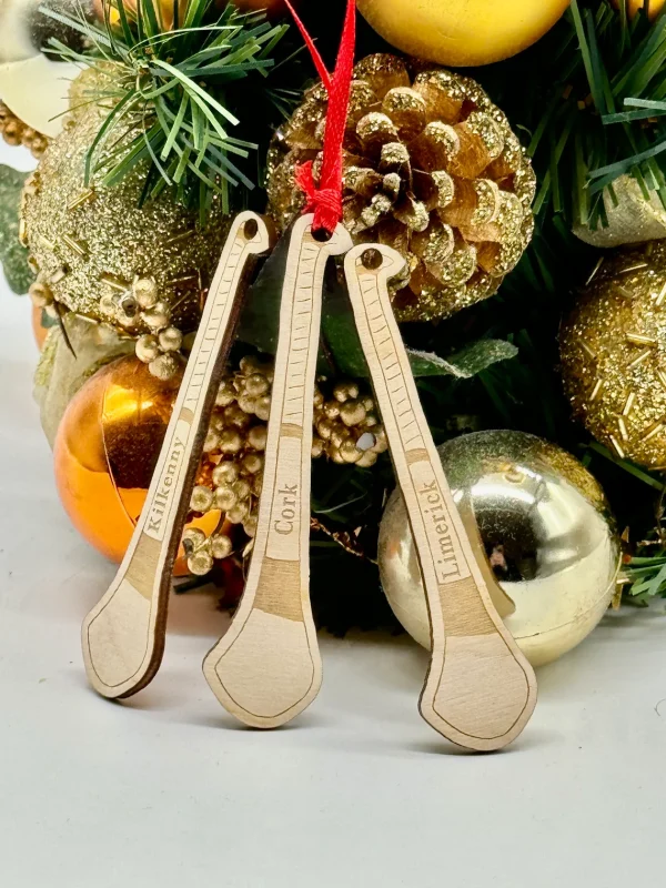 Personalised Hurley Tree Decoration Bauble GAA Christmas tree Ideal for New Born Baby name Anniversary Wedding Favour Gift Pack of 3