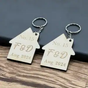 Set of 2 New Home Keyrings, Couples First Home Keyring Set, Personalised New House Gift, His Hers Keyring Set Personalised Home, First House
