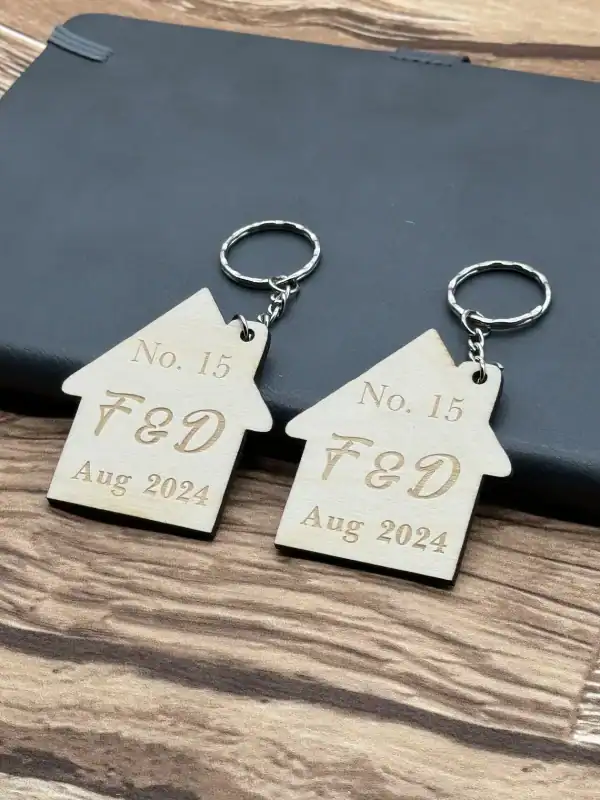 Set of 2 New Home Keyrings, Couples First Home Keyring Set, Personalised New House Gift, His Hers Keyring Set Personalised Home, First House