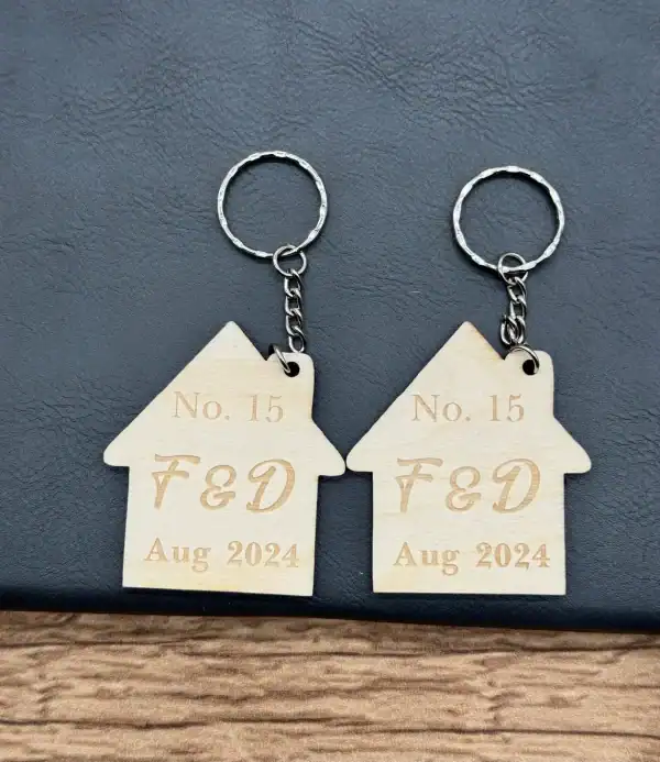 Set of 2 New Home Keyrings, Couples First Home Keyring Set, Personalised New House Gift, His Hers Keyring Set Personalised Home, First House