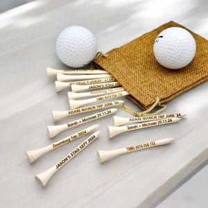 100 White Golf tees with your Name or message. Laser Text Engraved. Bulk Golf Tees. Wedding Favor. Personalised Golf Tee Gift