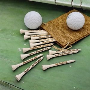 100 White Golf tees with your Name or message. Laser Text Engraved. Bulk Golf Tees. Wedding Favor. Personalised Golf Tee Gift
