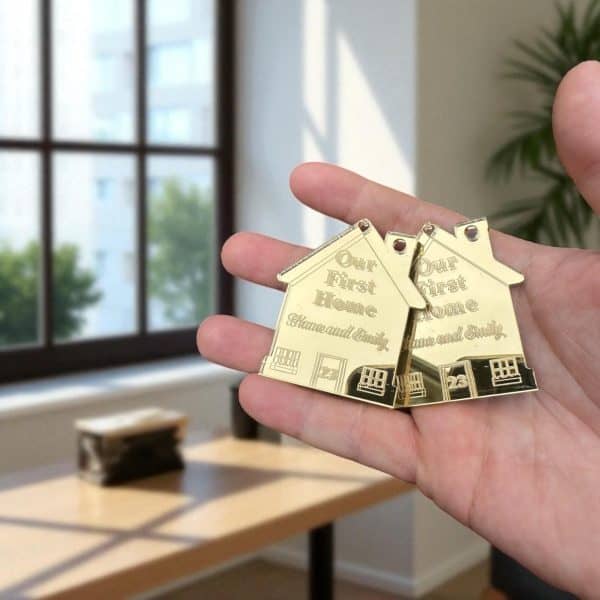 Our First Home Personalised Couples Keyring, House Warming Key Chain, Moving House Gift, New Home Keyrings, His & Hers Keyring Homeowner
